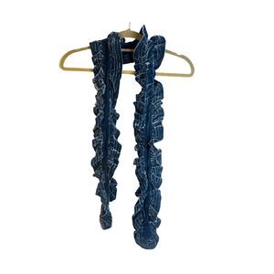 Elizabeth Gillett Velvet Ruffled Silk Blend Scarf Boho Luxe Gypsy Hippie Blue